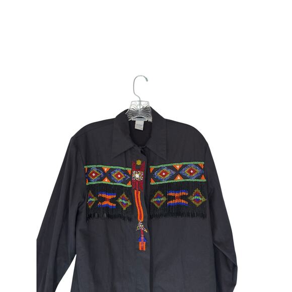 Lew‎ Magram Blouse VTG Women's Western Rodeo Beaded Heritage Native Button Up 8 - Picture 2 of 16